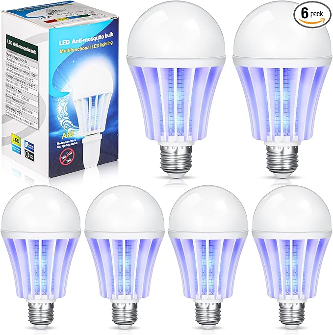 Qualirey 6 Pcs Bug Zapper Light Bulb Bulk 2 in 1 Electronic Mosquito Killer Lamp LED Light for Fruit Flies Bug Fly Insect Mosquito Control, Suitable for Indoor Entryway Patio Doorway Corridor(6 Pcs)