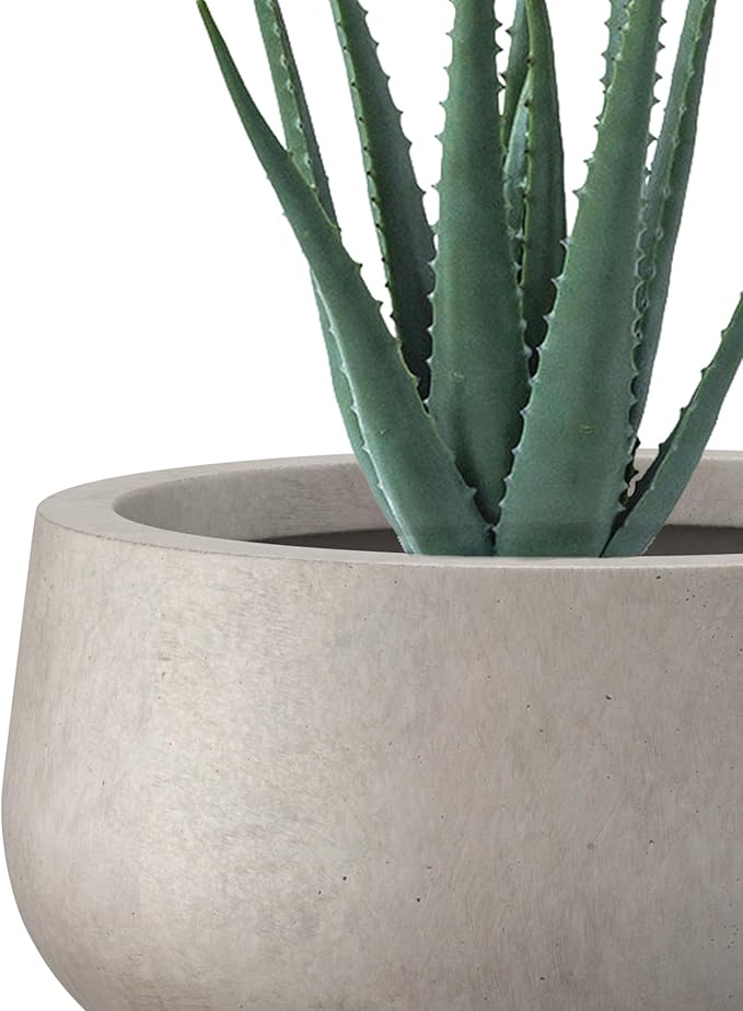 Kante 19.6",15.7",11.8" Dia Round Concrete Planters Set of 3, Outdoor Indoor Garden Plant Pots with Drainage Hole and Rubber Plug, Modern Curvaceous Design, Weathered Concrete