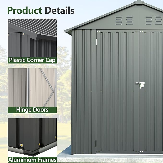 6x6 ft Metal Storage Shed Outdoor,Metal Steel Utility Tool Shed Storage House with Window and Floor Kit for Backyard Garden Patio Lawn Black