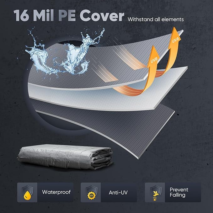 Quictent Heavy Duty 13x25 ft Carports with Side Zipper Doors & Snowproof Steel Cables & Ventilated Windows, Waterproof Storage Shelter for Car, Boat, RV, Outdoor Equipment, Gray