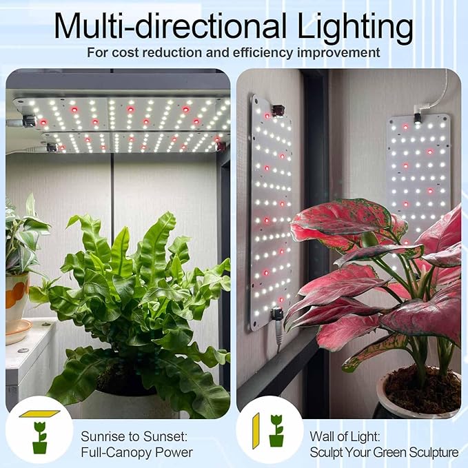 DOMMIA Grow Light, 20W Ultra-Thin Panel Grow Lights for Indoor Plants, High PPFD Full Spectrum, Dimmable, 6/12/16H Timer Auto on/Off, Suitable for Indoor Growing, Cold White 3-Pack