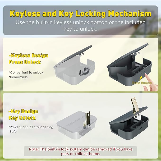 Mouse Stations with Keys 12 Pack, Keyless Design and Key Required Mouse Stations, Mice Stations, Keeps Children and Pets Safe Indoor & Outdoor, Gray