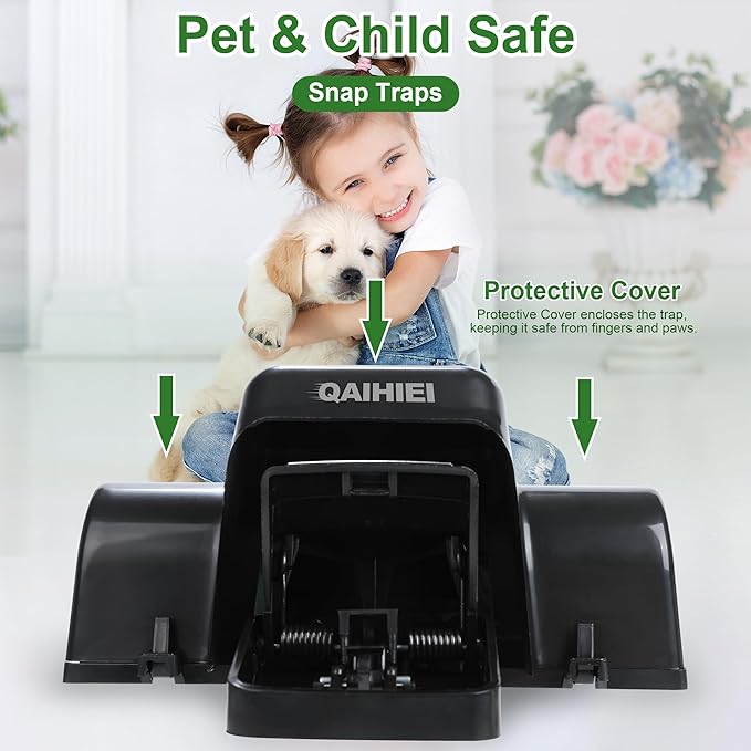 Rat Chipmunk Traps, Reusable Dual-Entry Tunnel Traps for Rats Mice Better Capture Rate, Covered Snap Trap for Humane Kill Indoor Outdoor for Home, Farm, Restaurants, 2 Pack
