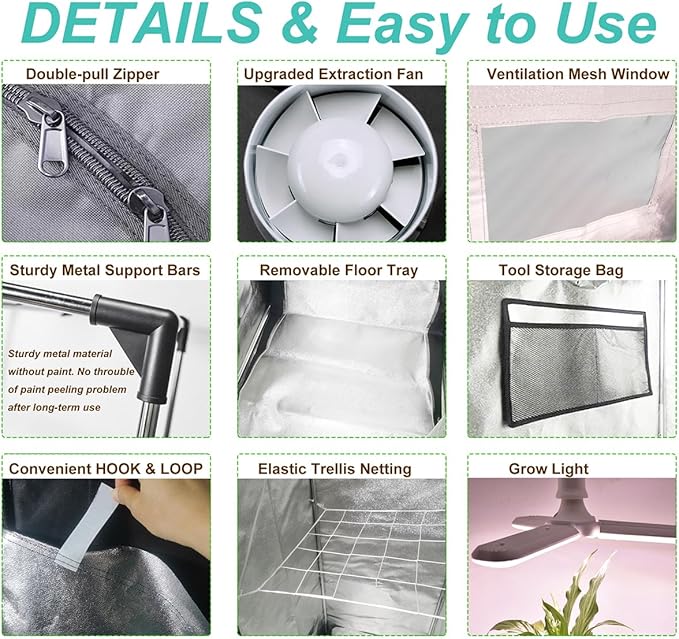 Grow Tent Kit Complete System High Reflective Mylar Indoor Grow Tent Hydroponics Growing Tent with Full Spectrum LED Grow Light Observation Window, Ventilation Fan,Carbon Filter (40"x40"x80")