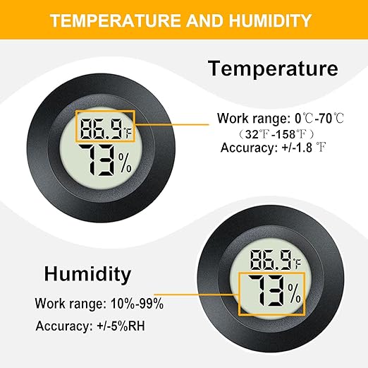4 Pack Mini Digital Hygrometer Thermometer Gauge, Indoor Outdoor Temperature Humidity Meter for Greenhouse Humidors Incubators Reptile Terrarium Jars, Fahrenheit (℉) or Celsius(℃) (4)