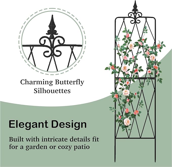 Garden Trellis for Climbing Plants Outdoor, 70"X18" Metal Trellises, Decorative Garden Fencing Flower Trellis with Durable Powder Coating for Vines Plant Rose, Vegetable Support, Black (2, Pattern-A)
