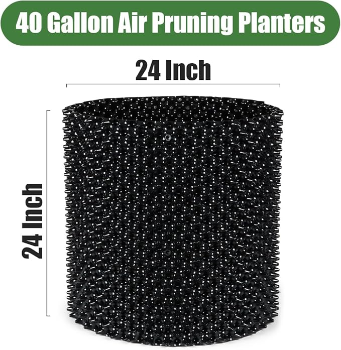 40 Gallon Air Pruning Planters, Sturdy Plastic Roots Control Planter Container for Tree Grow Outdoor, Garden Self-Planting Planters, Size 24"x24", Black, 2P