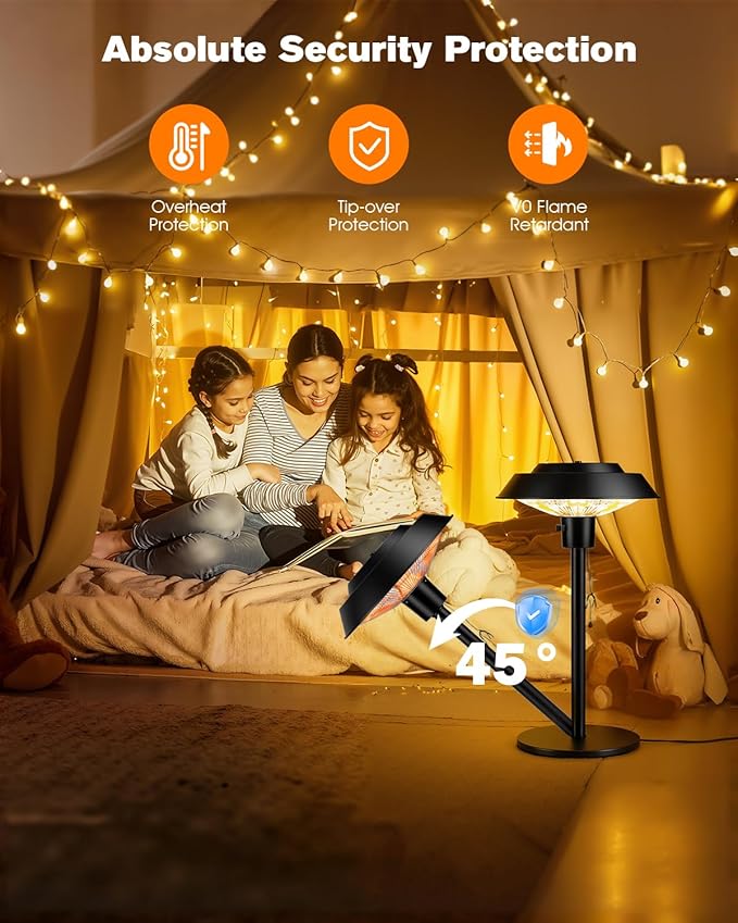 Electric Patio Outdoor Heater, 600W/900W/1500W Infrared Tabletop Heaters for Indoor Oudoor Use, IP55 Waterproof, Tip-over & Overheating Protection, Perfect for Garden, Balcony, Garage, Backyard