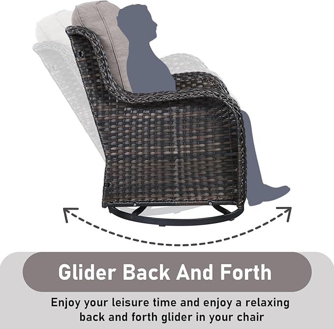 Wicker Rattan Patio Furniture Set - 7 Pieces Outdoor Couch with Swivel Chairs, Ottomans and Coffee Table for Deck, Poolside, Backyard - Brown/Grey