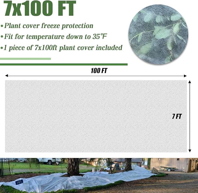 Plant Covers Freeze Protection, 7FT x 100FT 0.9oz Reusable Floating Row Cover Plant Blankets Frost Cloth for Clod Winter Frost Sun Pest Protection