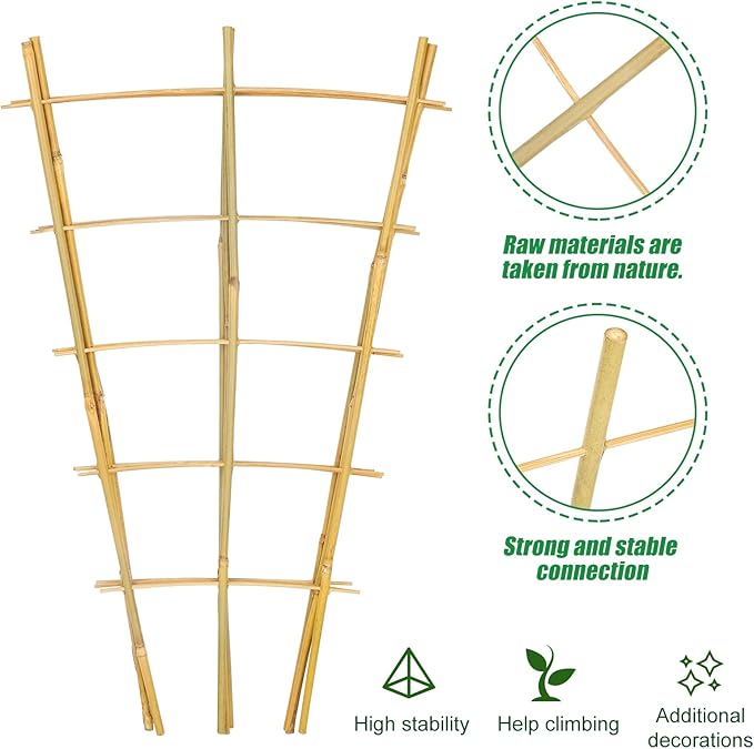 Bamboo Garden Trellis - 24 Inches Tall, 3 Pack - Perfect for Climbing Plants, Vegetables, and Pots - Enhance Your Garden with Natural Bamboo ，2Ft Plant Trellis Indoor