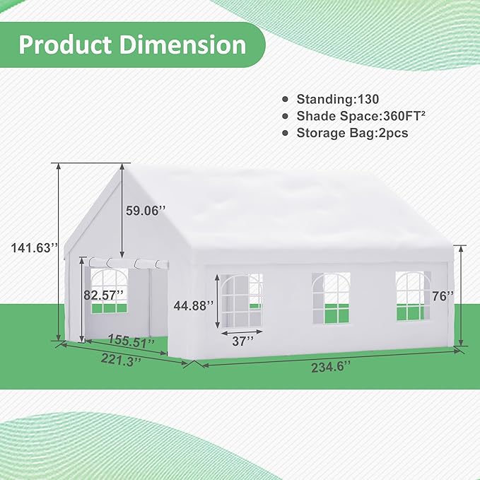 Heavy Duty Car Port - 20'x20' with Roll-up Sidewall, Ventilated Windows, Removable Sidewalls, Portable Outdoor Garage for Car, Truck, Boat, Canopy, Gray