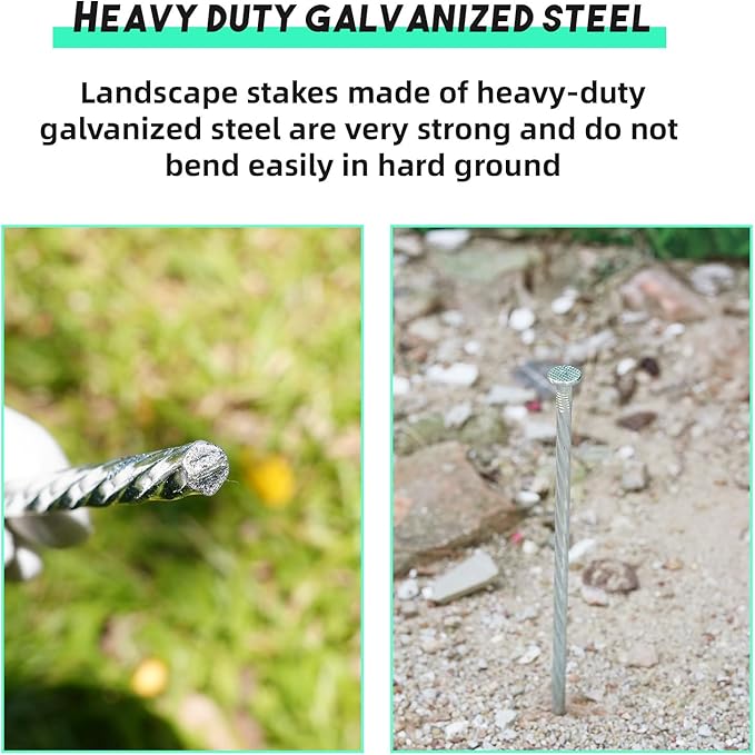 12" Galvanized Heavy-Duty Landscape Stakes Solid Spiral Metal Turf Spikes, Garden Stakes for Fixing Paver Edging, Weed Barriers, Artificial Lawn, Tent, Garden Plants ﻿
