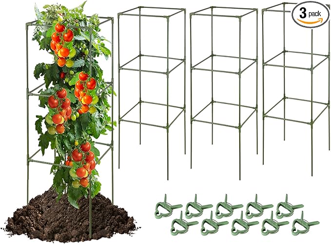 arbxvnrUp to 48.8in Square Tomato cage Garden mesh Plant Support Posts, quadrangular Adjustable Tomato Stand Pot Picking mesh (3pack)