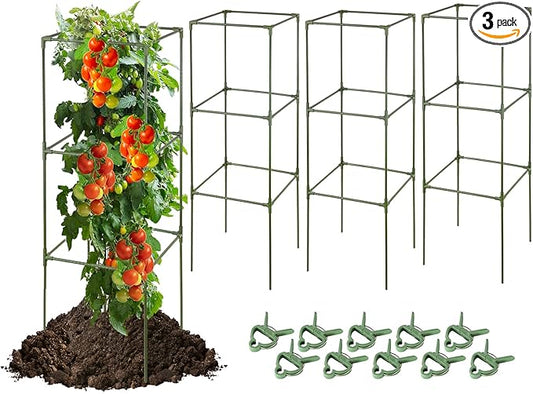 arbxvnrUp to 48.8in Square Tomato cage Garden mesh Plant Support Posts, quadrangular Adjustable Tomato Stand Pot Picking mesh (3pack)