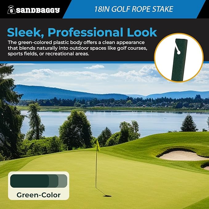 18" Golf Rope Stake - Square Stake (UV Resistant) - Sandbaggy (18-inch, 3, Count)