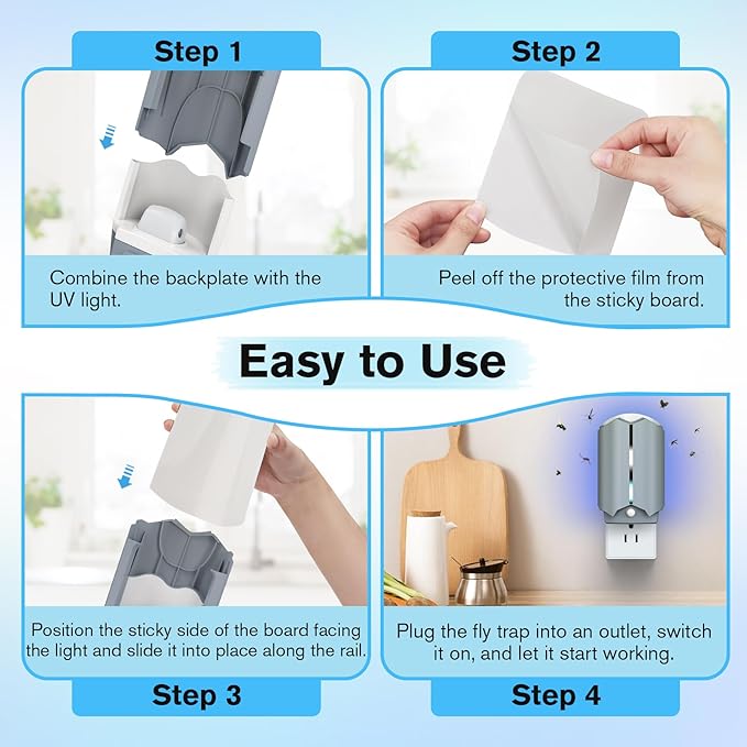 2 Flying Insect Traps & 2 Refill Glue, Fly Trap Indoor, Gnat and Fruit Fly Catcher for House, Mosquitoes, Moths & More, UV Blue Light, Safe & Mess-Free