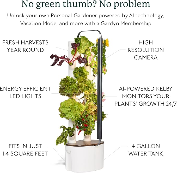 Gardyn Studio Vertical Hydroponics Growing System Kit - 16 Non-GMO Plants, Herbs, Vegetables - Tower Garden - Hydroponic Herb Garden Planter Indoor Kit - Indoor Gardening System with LED Grow Lights