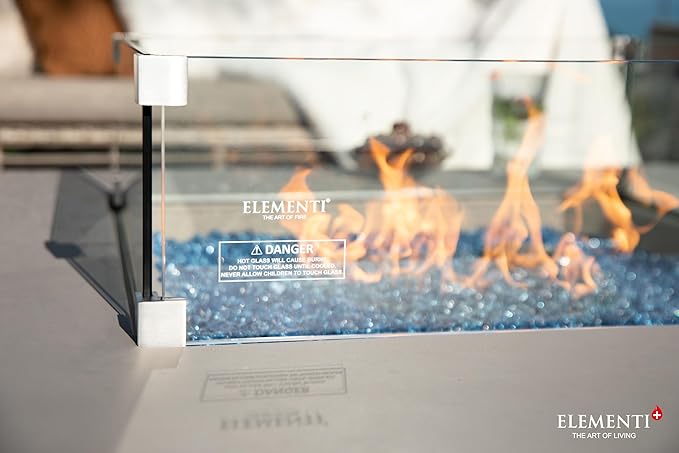 Elementi+ | Lucerne Gas Fire Pit Cast Concrete 42" Square Fire Table, Outdoor Fire Pit Electronic Ignition | Canvas Cover, Fire Glass and Burner Lid Included | Light Gray | Natural Gas