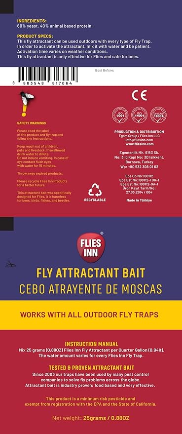 EZ Fly Cage Ranch Fly Trap with 2 Flies Inn Fly Attractant Bait Refill, Low Odor, Reusable, Built to Last for Years (1 Trap+12 Bait, 1)