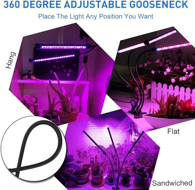 40W Grow Light LED Plant Grow Lights Full Spectrum for Indoor Plants, Auto ON Off with 3/9/12H Timer, 9 Dimmable Lightness Clip-On Desk Grow Lamp Bulbs