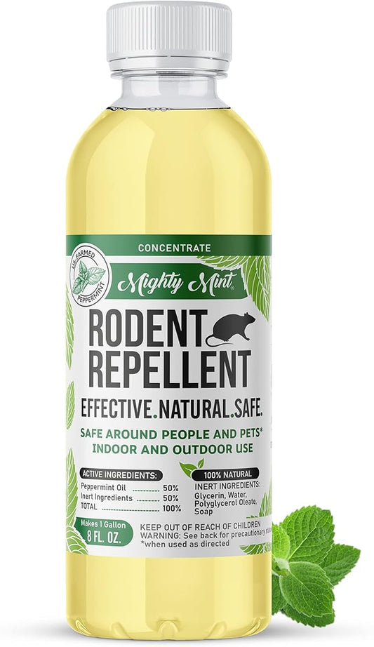 Mighty Mint Peppermint Oil Rodent Repellent Concentrate – Natural Indoor & Outdoor Control for Mice and Rats – Plant-Based, Extra-Strong Formula - 16 oz
