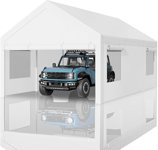Nuturelly 12x20 FT Carport, Heavy Duty Carport Canopy with Roll-up Windows, Portable Garage with Removable Sidewalls & Doors, Car Canopy with All-Season PE Tarp for Car, Truck, Boat(White)