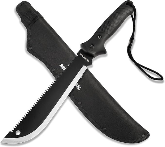 MOSSY OAK Machete with Saw, 19" Sharp Machete with Sheath, Ergonomic No-Slip Handle, Machetes for Bushcraft, Outdoor Hunting, Garden Cutting Trees and Yard Work