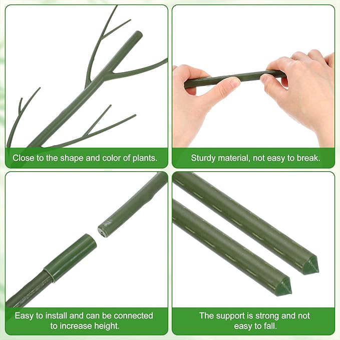 uxcell Plant Support Stakes Set, 8 Pcs Twig Plant Stem Support Structures 27.5" Plants Branches Supports with Extension Poles, Orchid Clips, Plants Tie for House Potted Monstera, Brown