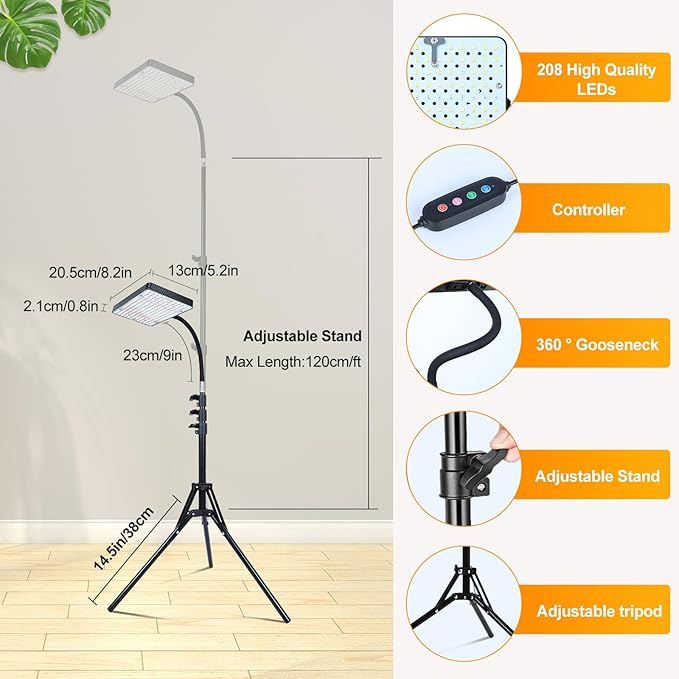 FECiDA Smart Control Tall Grow Light with Stand & Timer 4/8/12H, 25W Standing Grow Lights for Indoor Plants, Bonsai Tree, Bright Enough Like A Small Sun for Indoor Jungle, 24"-64" Height Adjustable