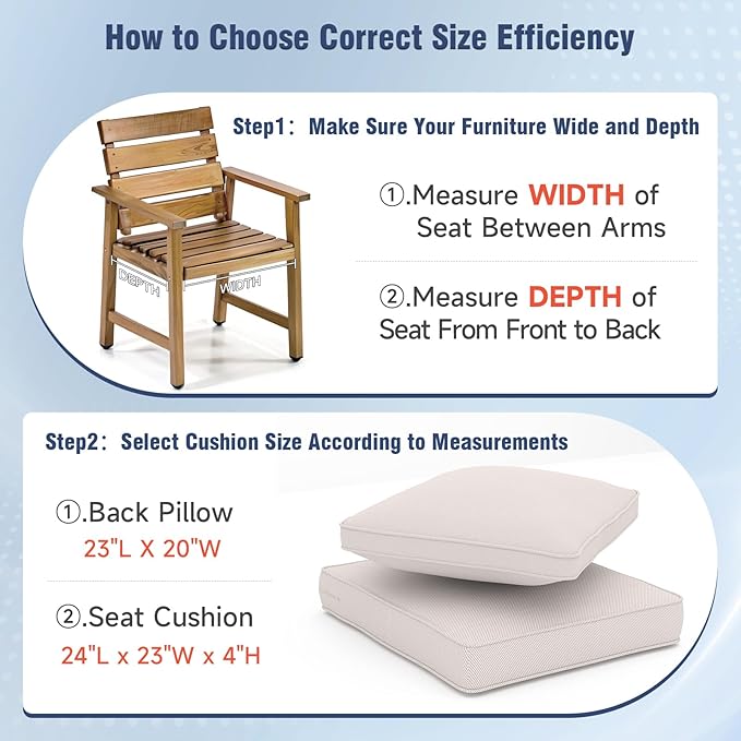 Outdoor Chair Cushions 23" x 24" x 4", Patio Deep Seat Replacement Cushions Set with Zippered Removable Cover, Weather-Resistant Olefin Fabric for Garden Chair Sofa Couch, Set of 5, Beige