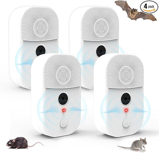 Ultrasonic Bat Repellent Deterrent Devices for Attic, 4Pack Bat Repellent for Indoor Use, Plug in Bat Deterrent System Bats Keep Away for Home Attic, Friendly to Human & Pets