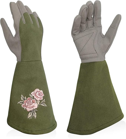 Kids Garden Gloves with Thorn Resistant, Embroidery Children Gardening Gloves with Extra Long Forearm Protection(6-8)