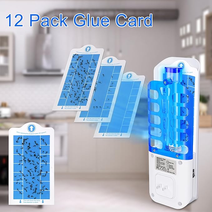 Plug in Fly Trap Indoor Flying Insect Trap, Fruit Fly Traps for Indoors with 12 Refills Bug Zapper Mosquito Traps UV Light Gnat Traps for House Indoor for Home Office Kitchen