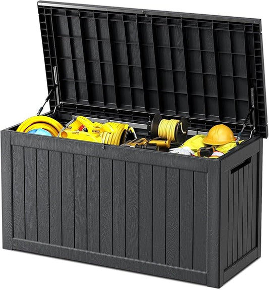 200 Gallon Deck Box, Resin Outdoor Indoor Waterproof Storage Box, Lockable Storage Box With Handle for Patio Furniture - Garden Tools - Swimming Pool Tools UV-Resistant, Black