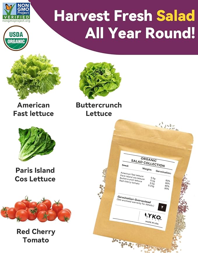Salad Seed Pod Kits for AeroGarden, Ahopegarden, iDOO Hydroponics Growing System Herb Garden, 400+ Seeds, Including American Fast Lettuce, Buttercrunch Lettuce, Red Cherry Tomato(16-Pods)
