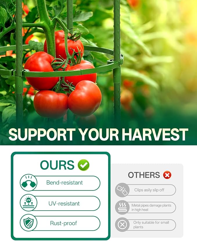 Breeze Touch Tomato Support Cages 2 Pack, Adjustable Tomato Trellis Up to 59 Inch for Garden & Pots, Small Plant Cages, Plant Support for Climbing Vegetables, Flowers, Beans, Cucumber, Peony