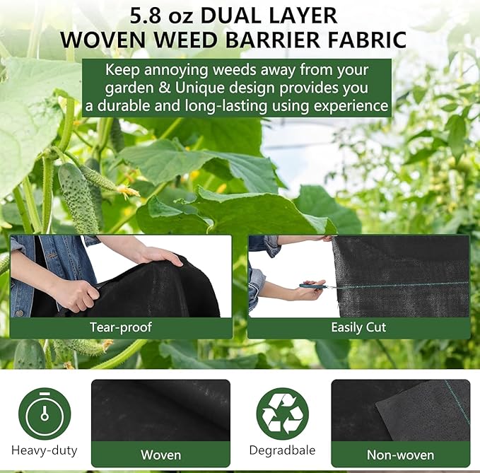 PioneerWorks Landscape Fabric 5.8oz, 4 x 300FT Weed Fabric Barrier, Double Layer, Weed Control Fabric Ground Cover, Garden Fabric Weed Barrier, Gardening Mat for Garden Beds, Landscap