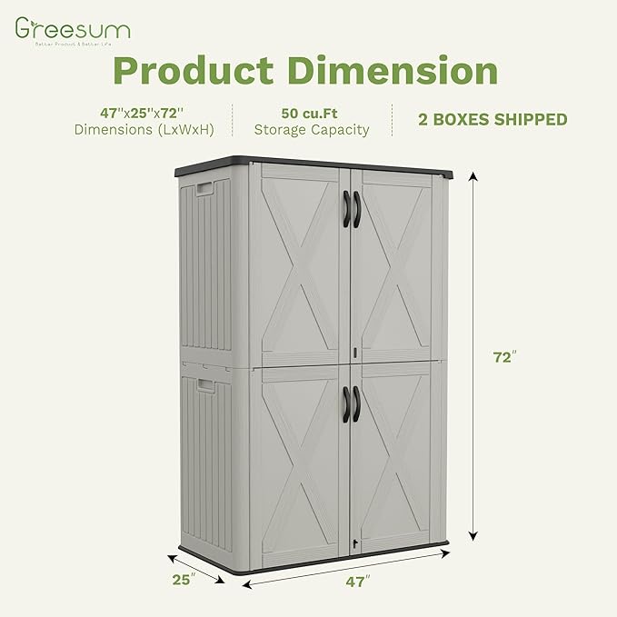 Greesum Outdoor Storage Cabinet, 50 Cu.Ft Deck Box Without Shelves, Waterproof Plastic Storage Bin for Patio Cushions, Gardening Tools, Lockable and Sidehandles, UV Resistant, Beige