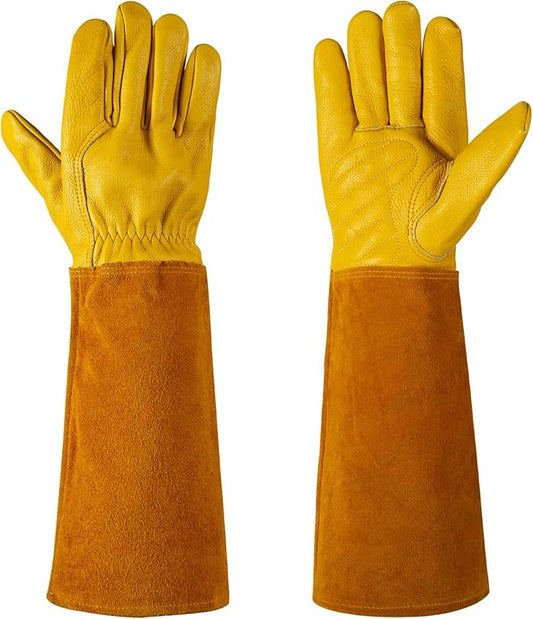 Acdyion Gardening Gloves for Women/Men Rose Pruning Thorn & Cut Proof Long Forearm Protection Gauntlet, Resistant Thick Cowhide Leather Work Garden Gloves