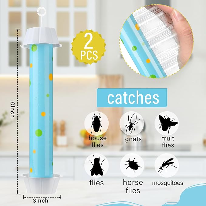Qualirey 8 Pcs Sticky Fly Trap Fly Stick with Hanging Hook Adhesive Flying Catcher for Indoor Outdoor Trap Houseflies and Flying Insects Mosquito Bee Wasp Moth (Classic Style)