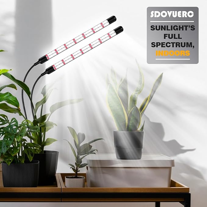 V-Shape Grow Lights for Indoor Plants, 2 Heads LED Full Spectrum Lamps With Clips, 5 Dimmable Levels and 6/12/18H Timer for Growing