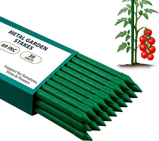 Garden Stakes 69 Inch Pack of 30, Extra Tall Plastic Coated Metal Plant Stakes, Tomato Stakes, Plant Support Sticks for Climbing Plants