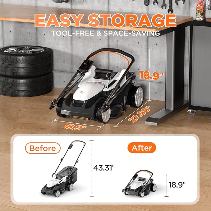 Litheli 16" Electric Lawn Mower Cordless, Brushless Lawnmower with 6-Height Adjust and 2 x 4.0Ah Batteries, for Garden and Yards