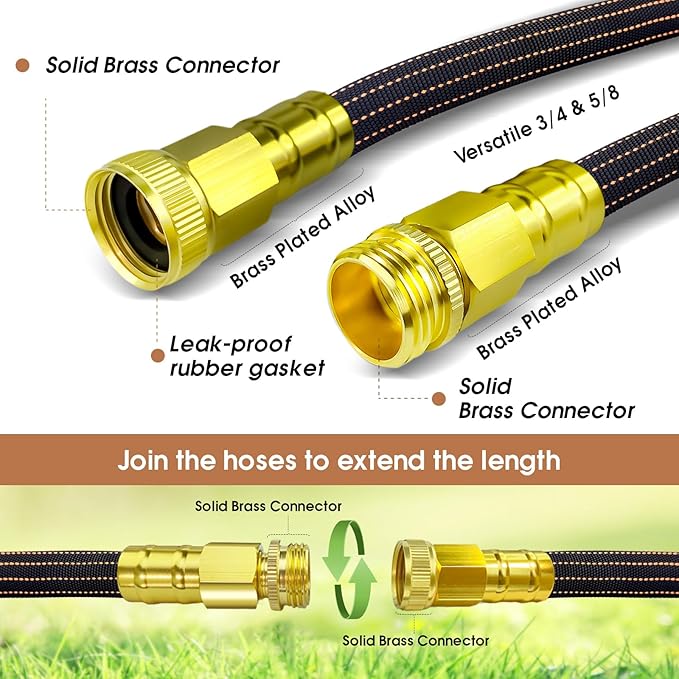 10FT Lightweight Flexible Garden Hose,Non-Slip Handles,Non-kink Hose,Solid Brass Fitting for Boats, RV Water Hose,Marine Washdown,Lawn,Garden,Leakproof TPE Hose (GreenBlack, 10 FT)