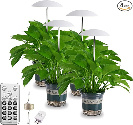 LED Grow Light for Indoor Plants 4 Pack, Intelligent USB Small Plant Lights with Remote Controller, Height Adjustable, Automatic Timer, Ideal for Home Decoration