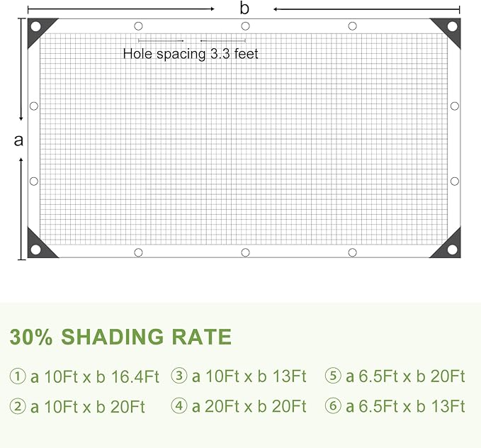 DGSL 30% Shade Cloth Garden Shade Mesh Net with Grommets - 10Ft x 16.4Ft Sun Shade Cover for Pergola, Patio Plants, Greenhouse, Chicken Coop, Outdoor