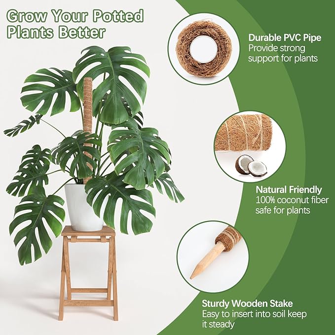 Joyhalo Moss Pole Monstera Plant Support, 6 Pcs 15.7 and 12 Inch Moss Stick for Potted Plants, Plant Pole with 65 Feet Garden Twist Tie