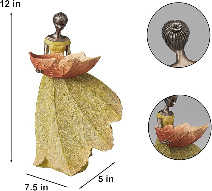 DiliComing Fairy Garden Statue Bird Feeder - 12 Inch Fairy Statue for Home Decoration, Resin Outdoor Statues for Garden Decoration, Best Bird Feeder Gift for Women(Yellow)