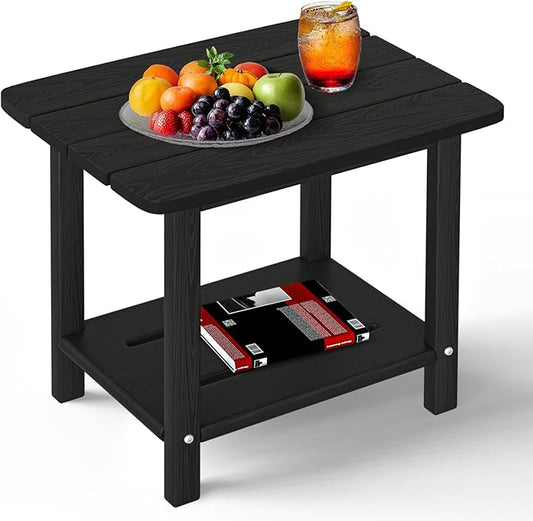 nevilywood Adirondack Square Side Table - 18.4" Large Panel HDPE Outdoor End Table - Weatherproof, Rustproof & Low Maintenance for Patio, Lawn, Pool, Indoor Use (Black)